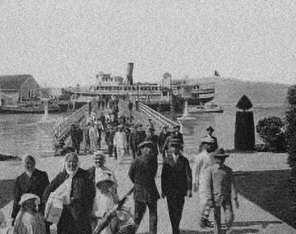 Immigrants walking off ship