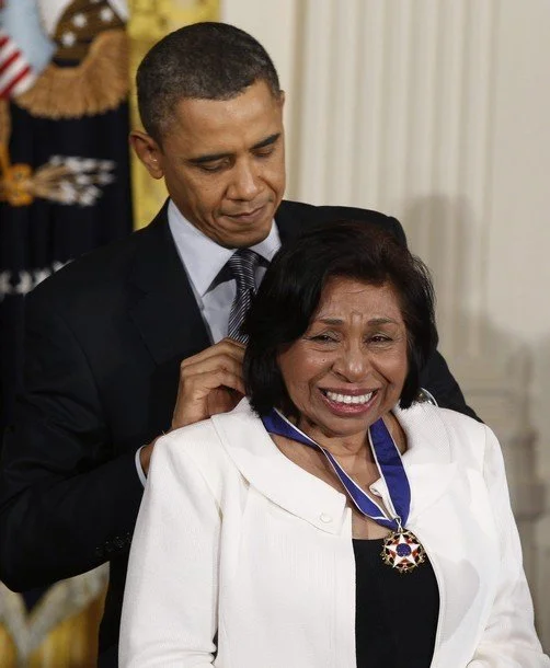 Sylvia Mendez receiving the Presidential Medal of Freedom from President Barack Obama